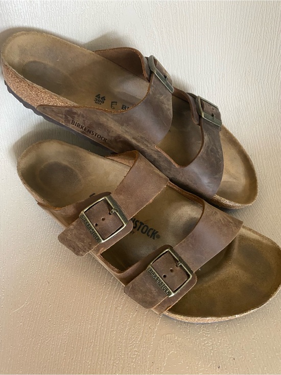 Birkenstock ARIZONA oiled nubuck brown leather double buckle sandals men size 13